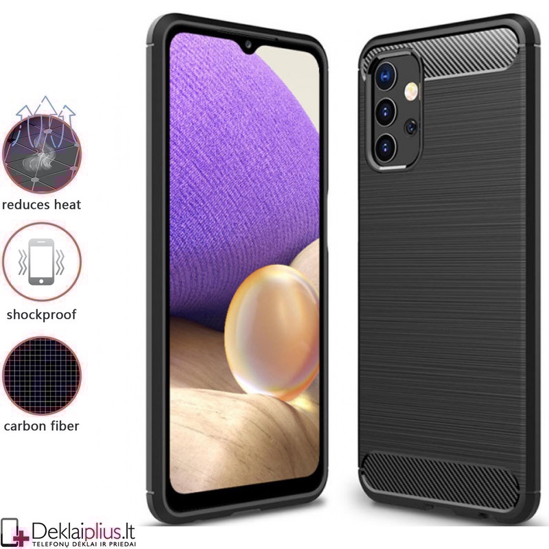 Carbon guminis dėklas - juodas (telefonams Samsung A32) Carbon guminis dėklas - juodas (telefonams Samsung A32)